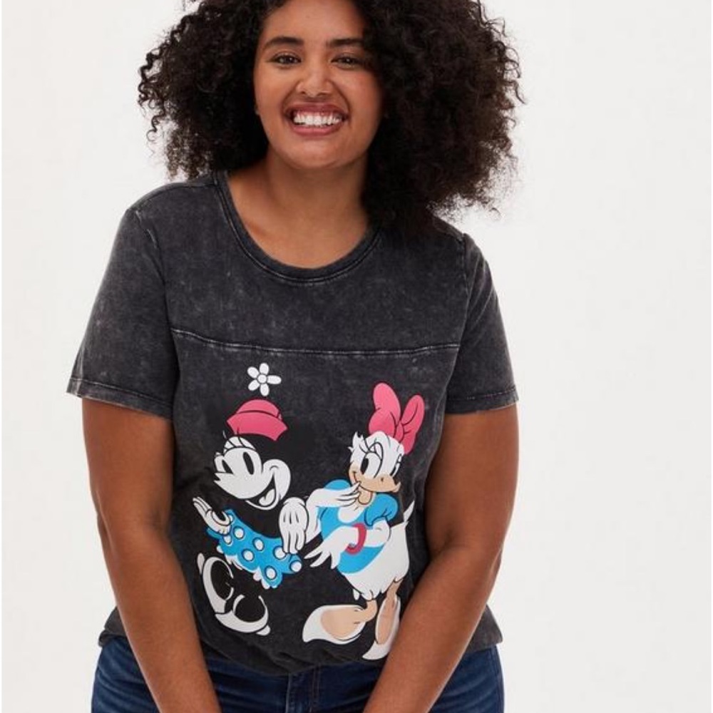 Torrid Disney Minnie Mouse & Daisy Duck Mineral Wash Black Top